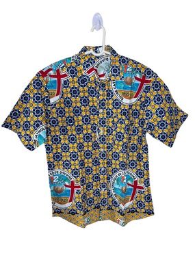 Vintage Côte d'Ivoire Catholic Church 125 Years Wax Print Button-Up Shirt